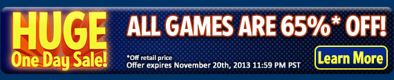 HUGE one day sale! All games are 65% OFF!